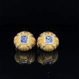 18 Carat Yellow Gold Tanzanite and Diamond Earrings by Mousson