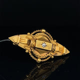 18 Carat Yellow Gold Antique Victorian Etruscan Revival Style Diamond Set Bar Brooch