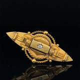 18 Carat Yellow Gold Antique Victorian Etruscan Revival Style Diamond Set Bar Brooch