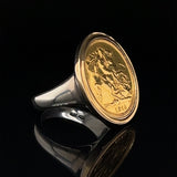 Anel conjunto de moedas soberanas em ouro amarelo de 22 quilates