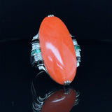 Eighteen Carat Coral, Diamond,Emerald And Black Onyx Cocktail Ring