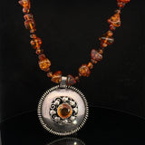 Silver Citrine set Pendant on Amber bead Necklace
