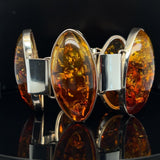 Sterling Silver Baltic Amber Set Linked Bracelet