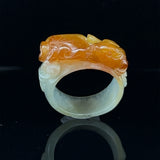 Rare Brown And White Jadeite Ring Carved With Two Koi