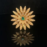 Star Burst Australian Brooch Set With  Seed Pearl And Emerald