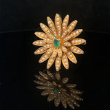 Star Burst Australian Brooch Set With  Seed Pearl And Emerald