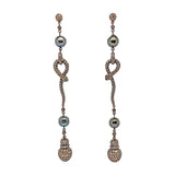 Diamond And Black Cultured Pearl  Serpent Earrings