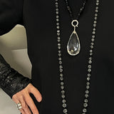 Antique Lead Crystal  Faceted Drop On Onyx Necklace And Earrings