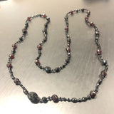 Faceted Bakelite Black Onyx and Small Glass Bead long Necklace