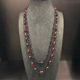 Faux Cherry Amber and Faceted Black Onyx Bead Necklace