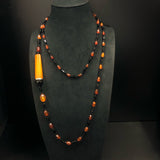 Black Agate, Amber And Vintage Cigar Holder Bead Long Necklace