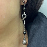 Diamond And Black Cultured Pearl  Serpent Earrings
