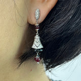 18 克拉白金钻石和红宝石钟形耳环