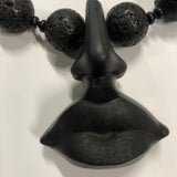 Lava Bead Necklace With The Lips Of Salvador Dali Lips