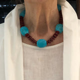 Large Blue Stone And Red Vulcanite Necklace
