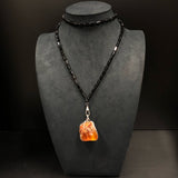 Raw Amber Pendant On Triangular Onyx Beads
