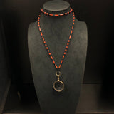 Red Agate And Black Howlite Necklace With Mini Magnifying