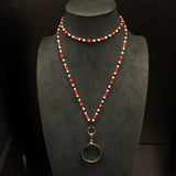 Red Agate with Black/White Howlite Necklace with Mini Magnifying
