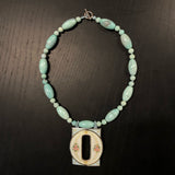 Antique Guilloché Enamelled Buckle On Dyed Agate Bead Necklace.