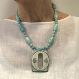 Antique Guilloché Enamelled Buckle On Dyed Agate Bead Necklace.