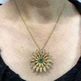 Star Burst Australian Brooch Set With  Seed Pearl And Emerald