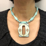 Antique Guilloché Enamelled Buckle On Dyed Agate Bead Necklace.