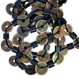 Antique Oriential Coin And Black Wooden Bead Necklace