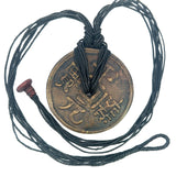 Single Large Oriental Coin And Tribal Tuareg Leather Necklace