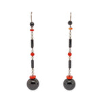 Art Deco Onyx and Coral Drop Earrings