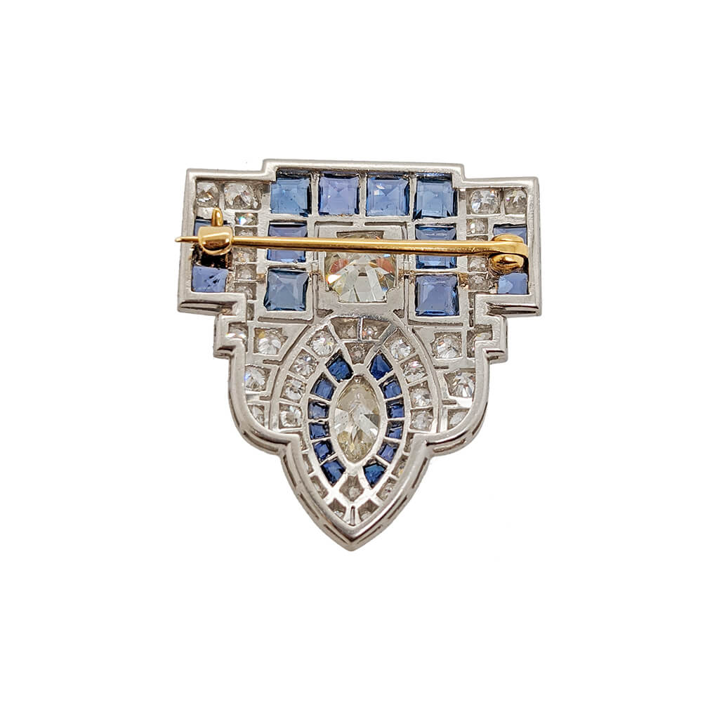 Art Deco Sapphire & Diamond Brooch back side