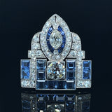 装饰艺术蓝宝石和钻石胸针